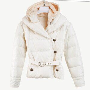 Louis Vuitton Cream Mink-Hood Belted Down Jacket